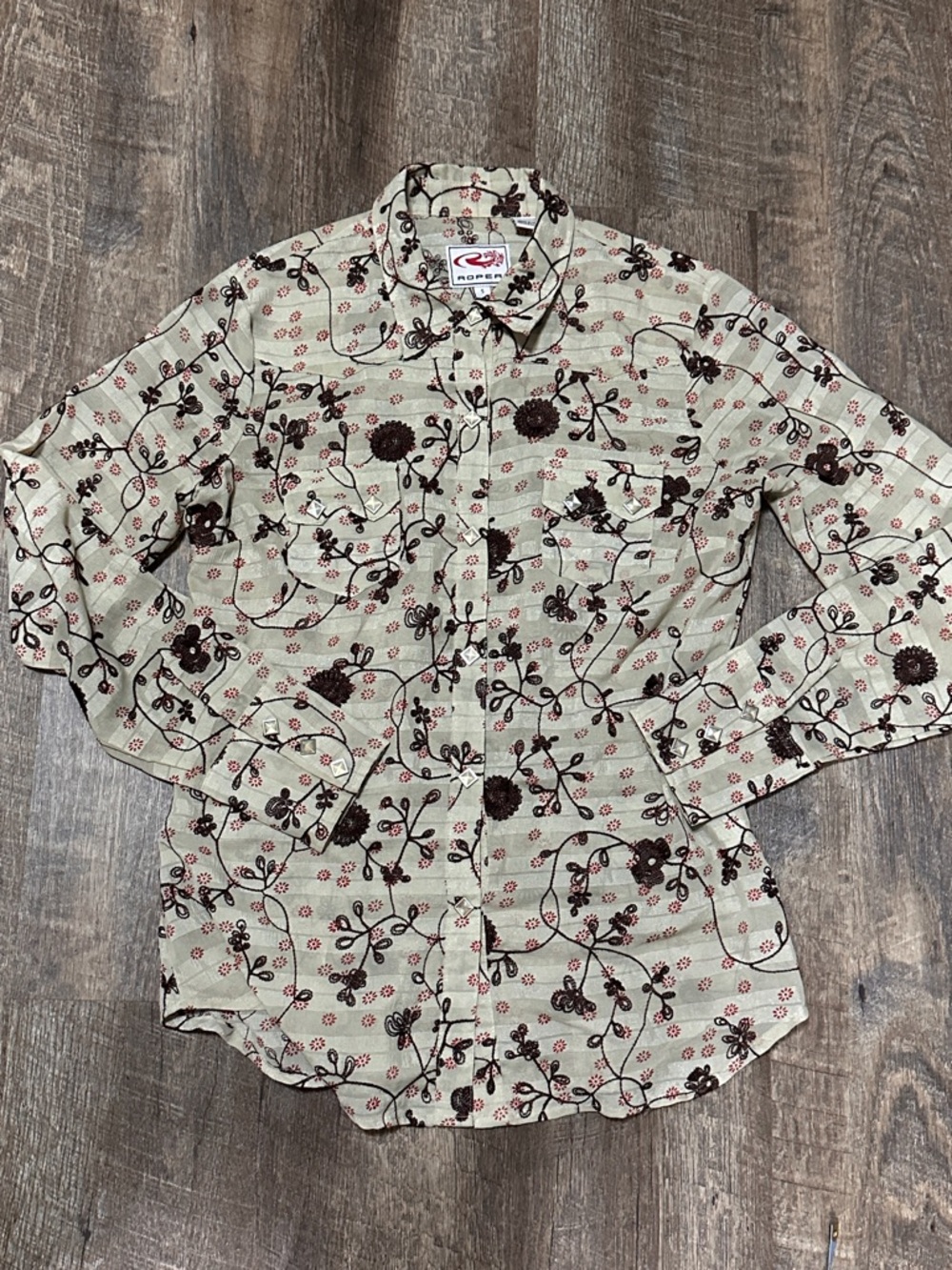 Vintage Roper Men's Diamond Pearl Snap Western Shirt Embroidered Rodeo Small